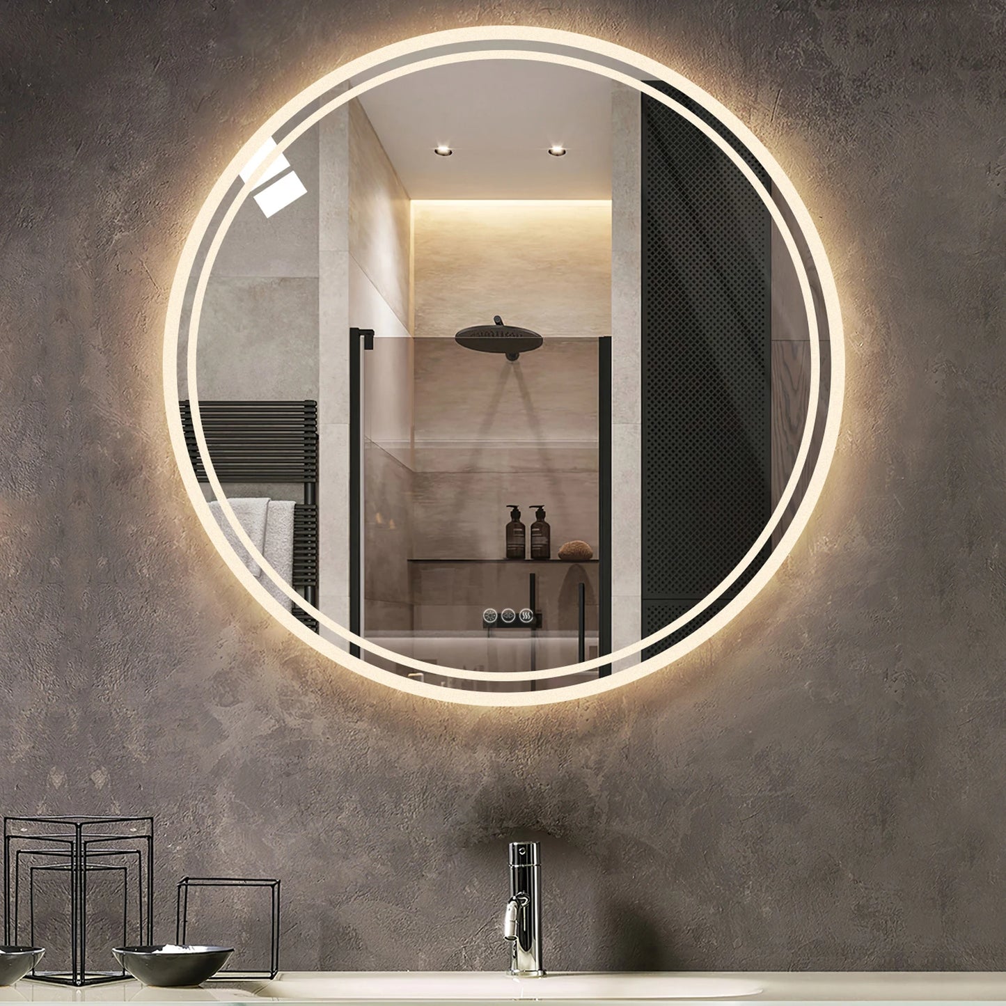 Ringed Illuminated Wall Mirror