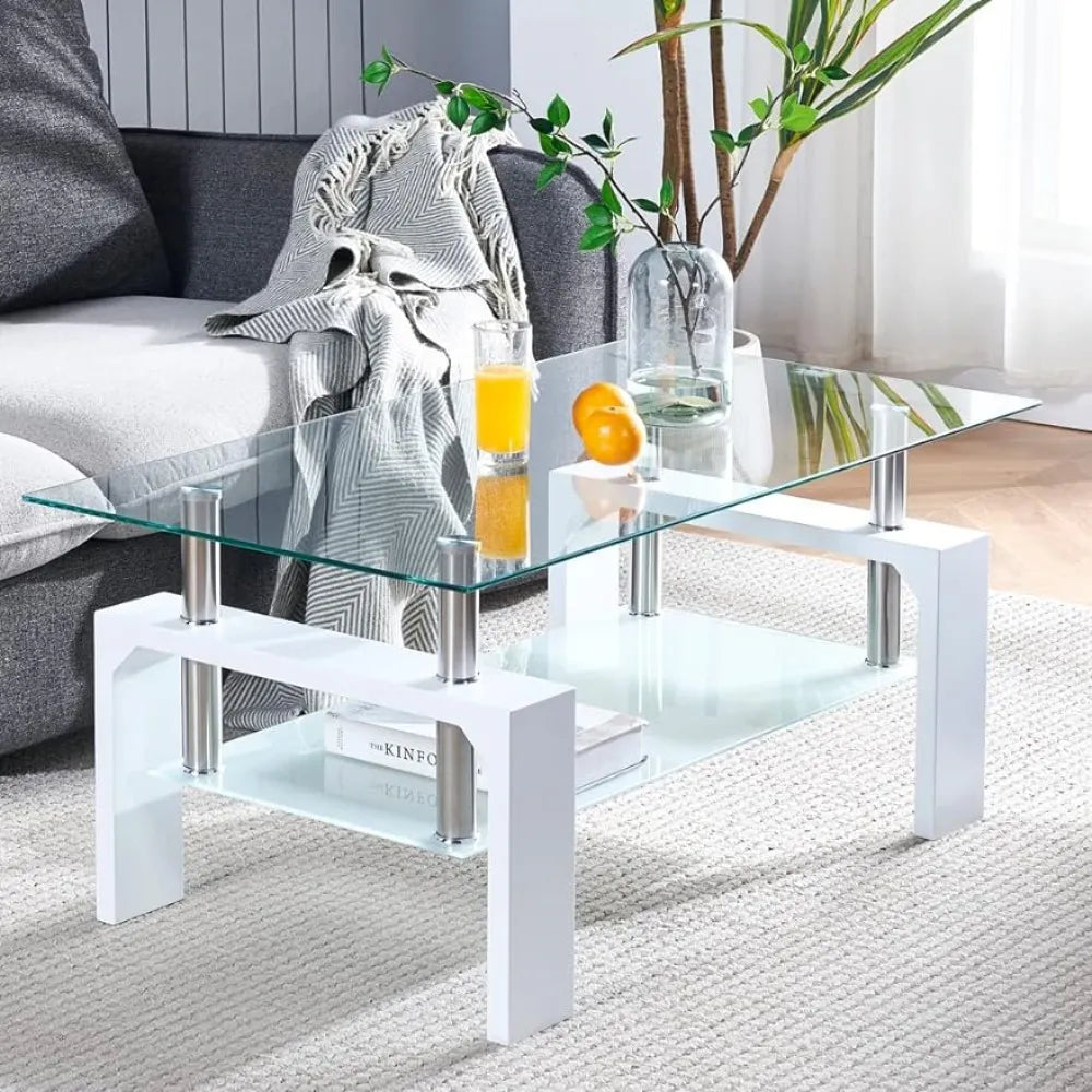 Glass Top Layered Structure Coffee Table