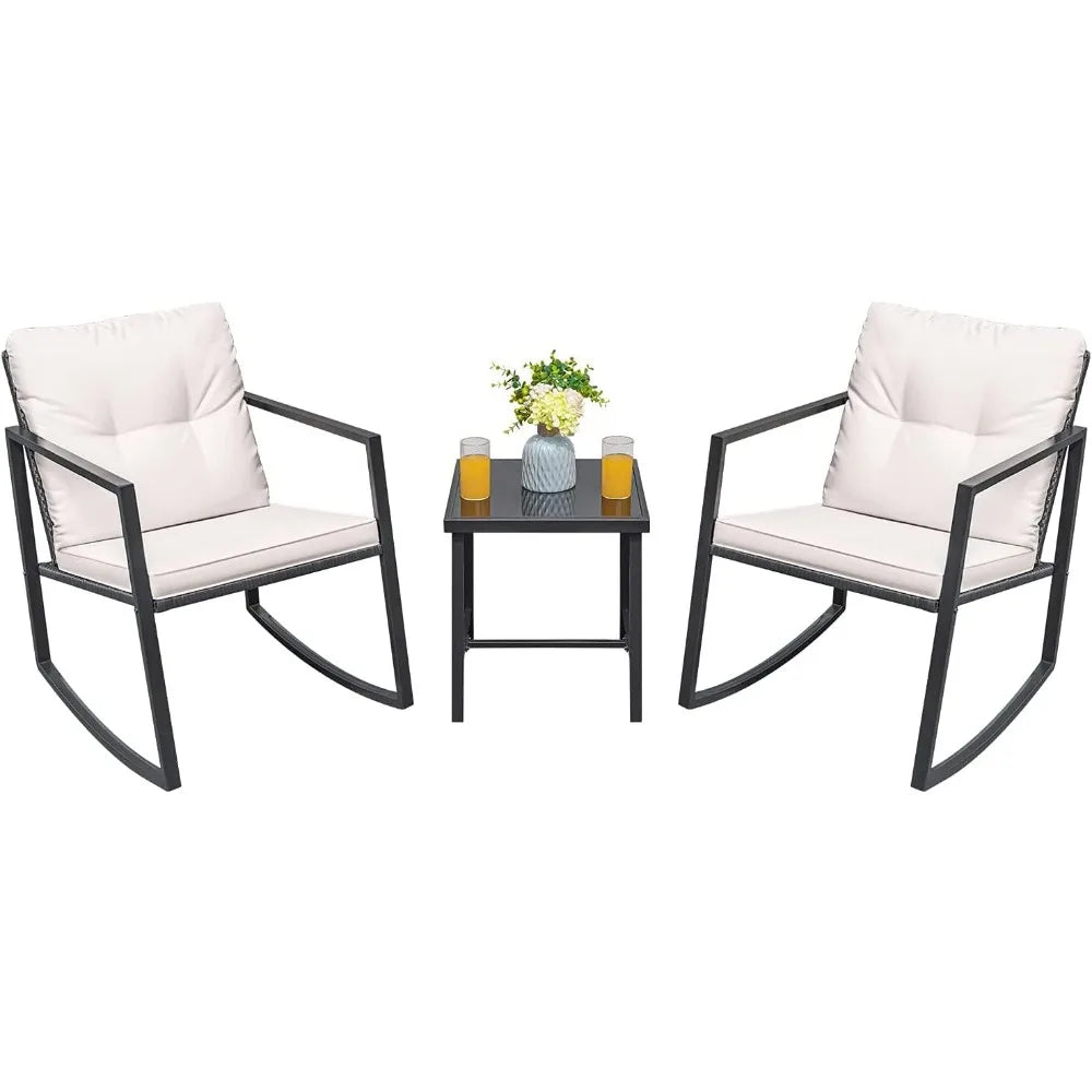 3 Pieces Rocking Wicker Bistro Set