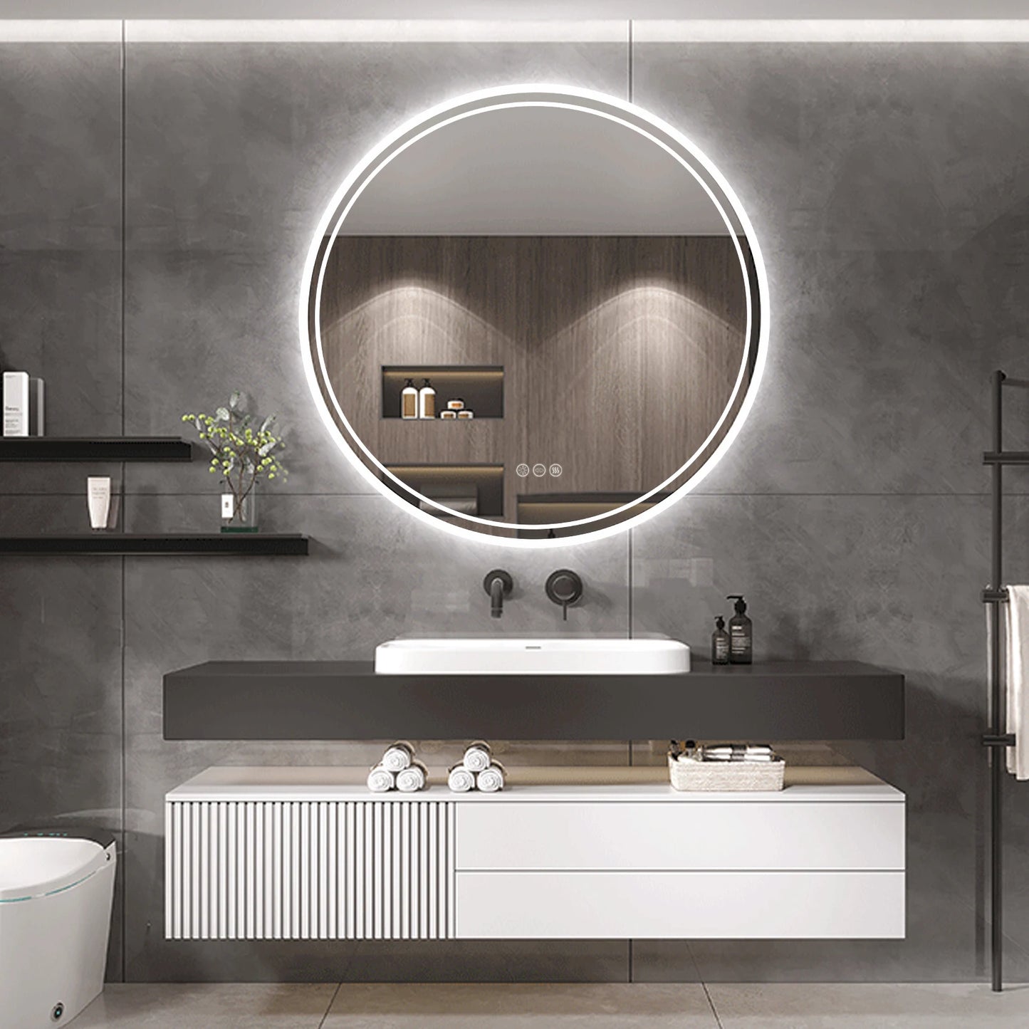 Ringed Illuminated Wall Mirror